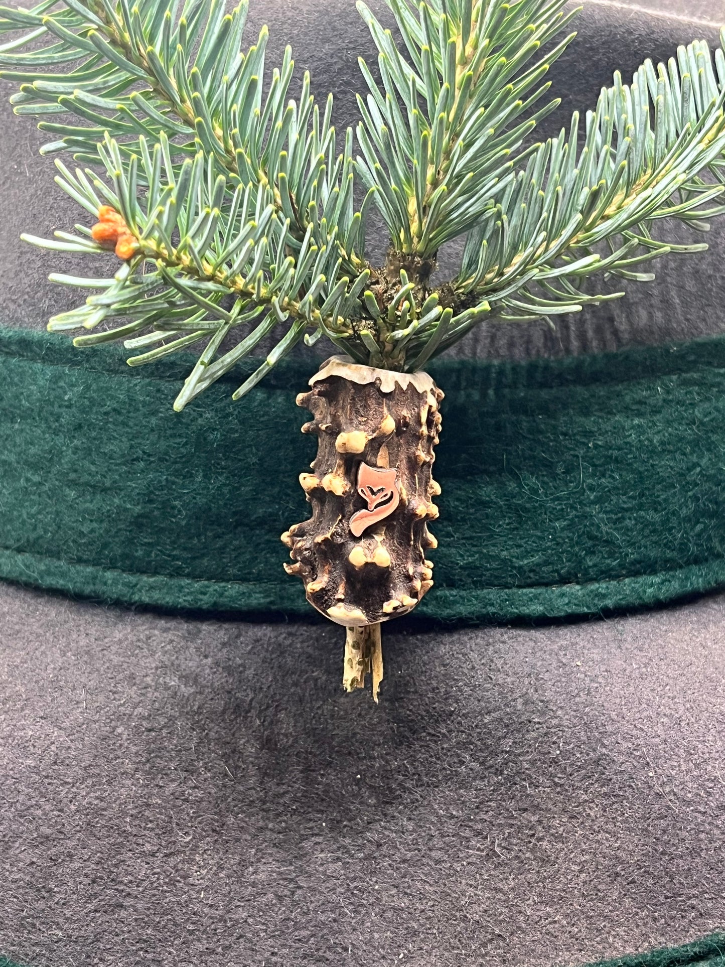 Bruchhalter aus Rehbockhorn mit Fuchs aus Edelstahl