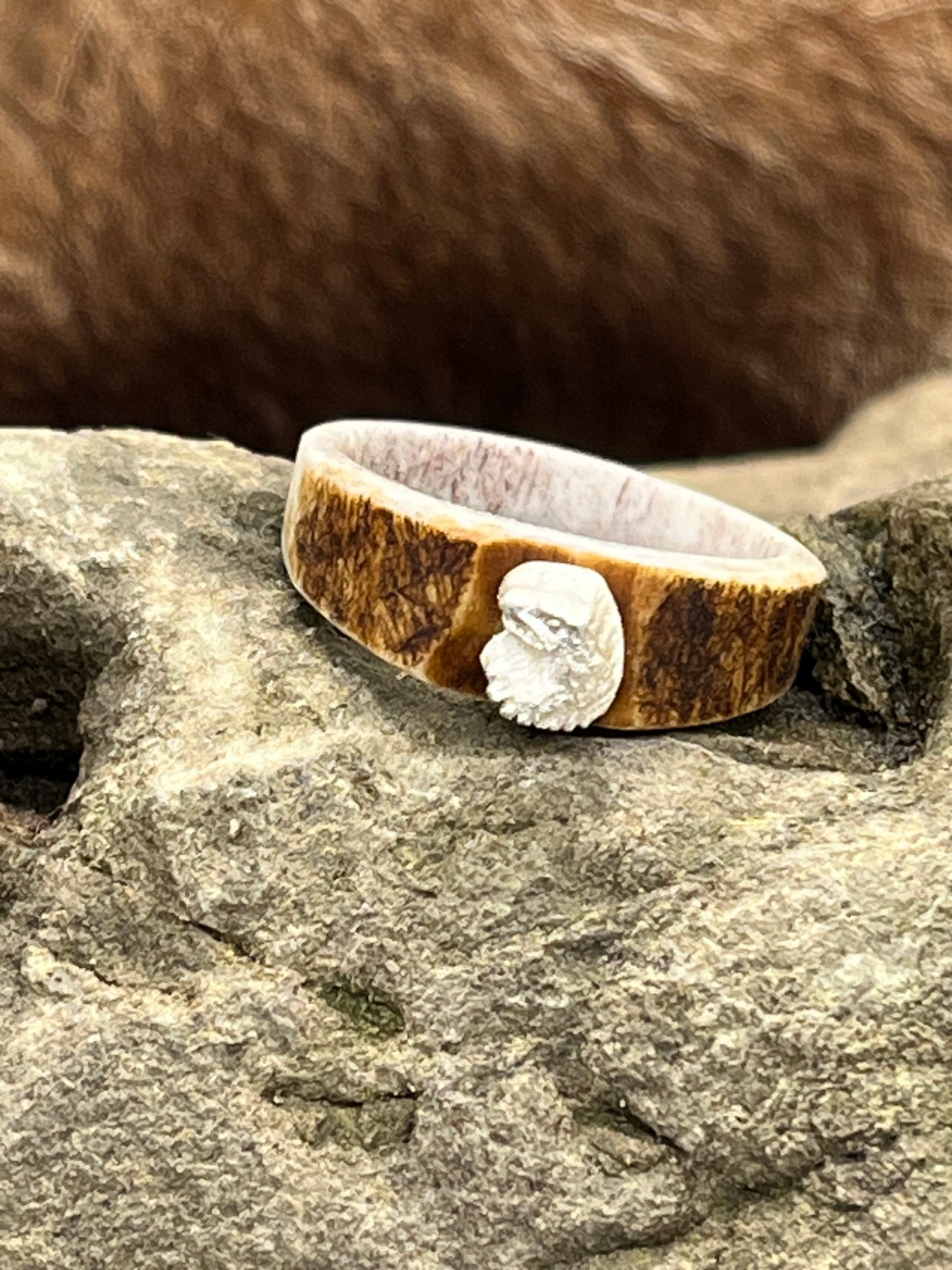 Ring aus Hirschhorn mit Adlerkopf